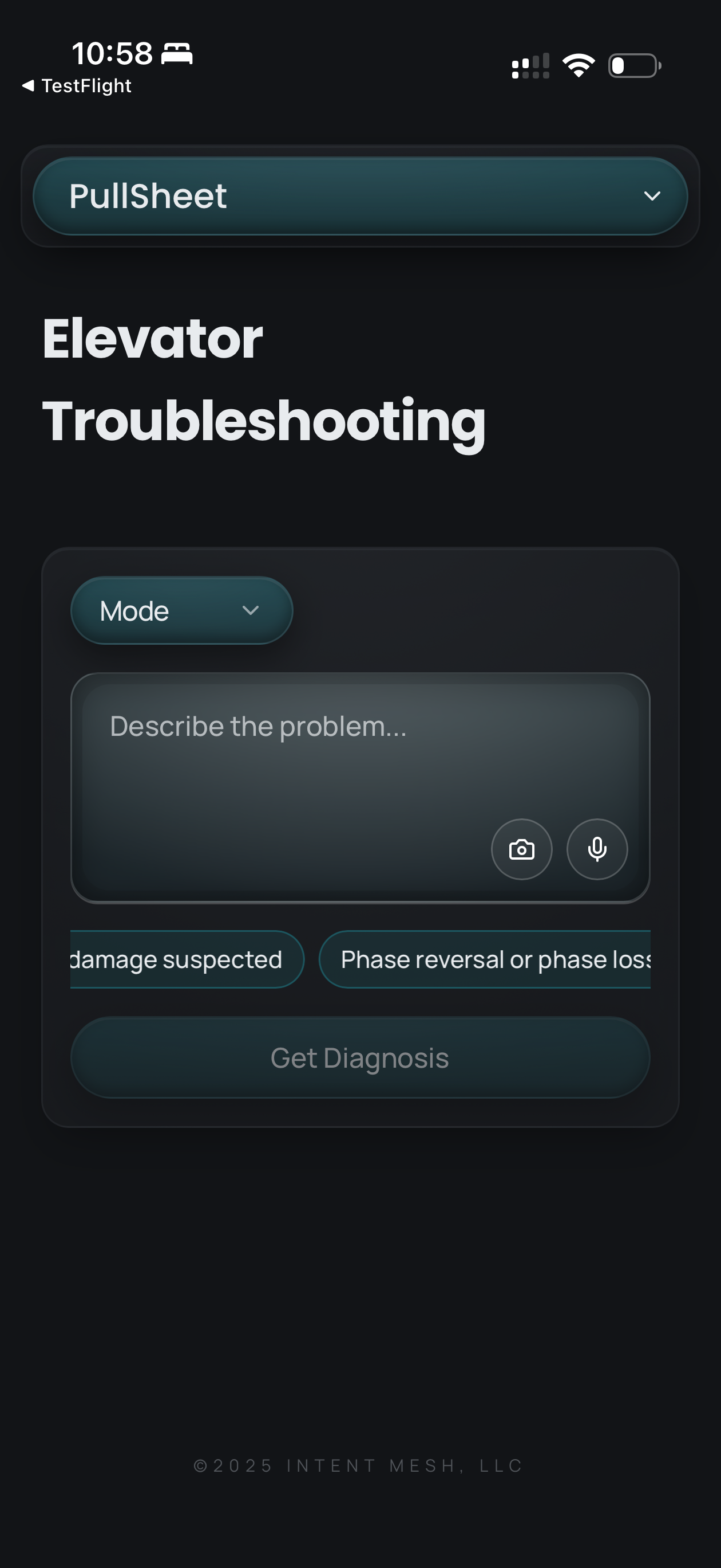 Pullsheet mobile troubleshooting screen